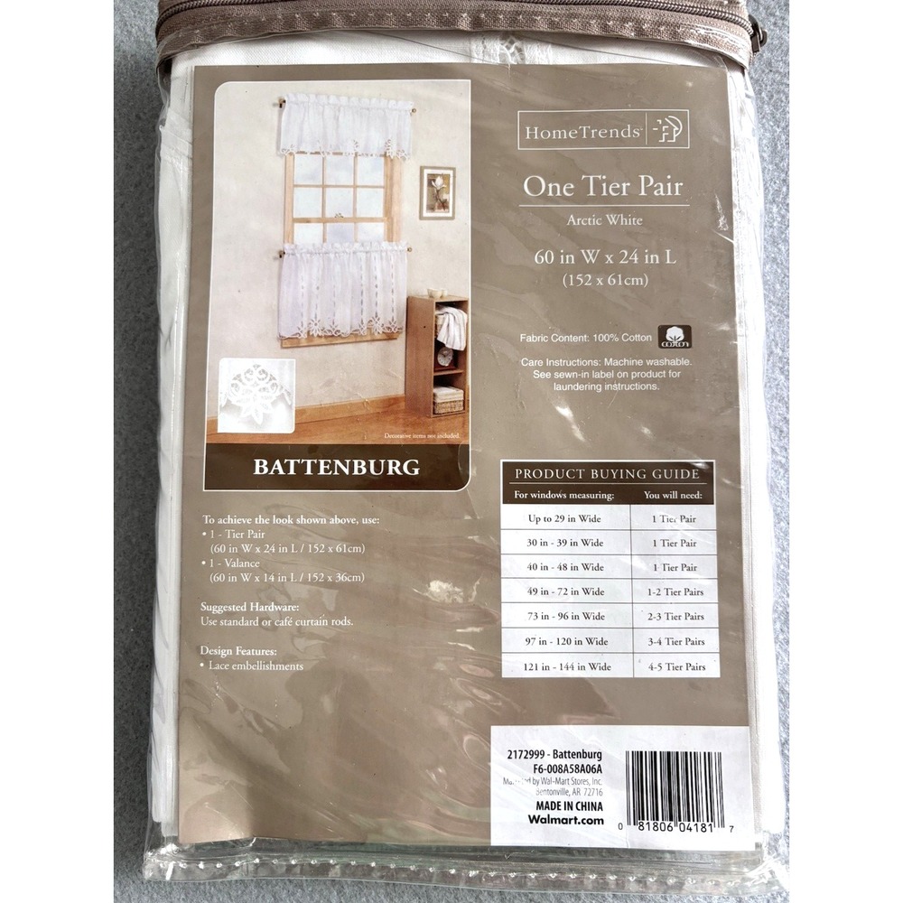 Home Trends Arctic White BATTENBURG LACE Cafe Curtains 60" X 24" -VTG NIP - Picture 3 of 3